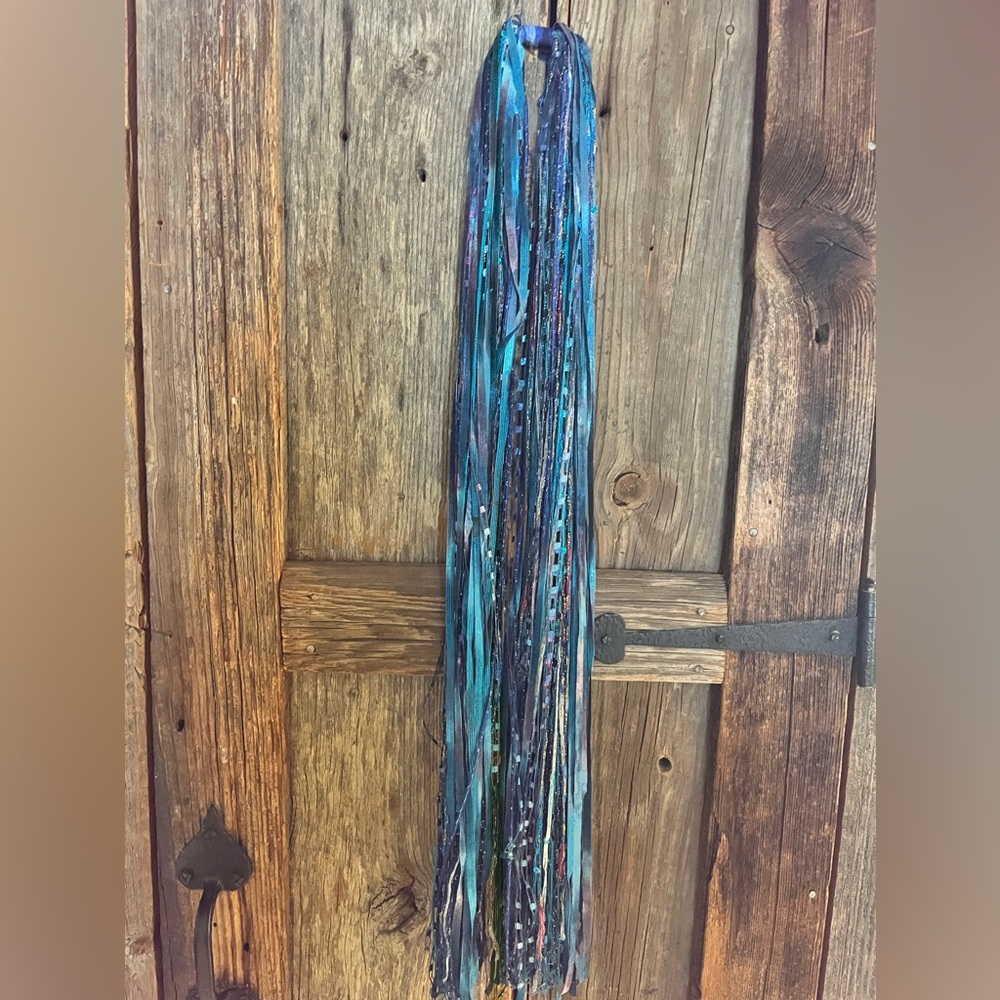 Exquisite Handmade Ribbon Scarf in Shades of Blues and Teal.